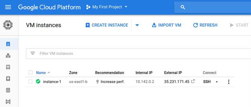 Google Cloud Instance Shown